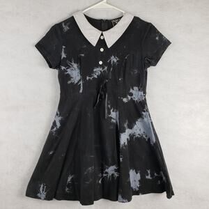 Killstar Black and White Tie-Dye Mini Dress with Contrast Collar